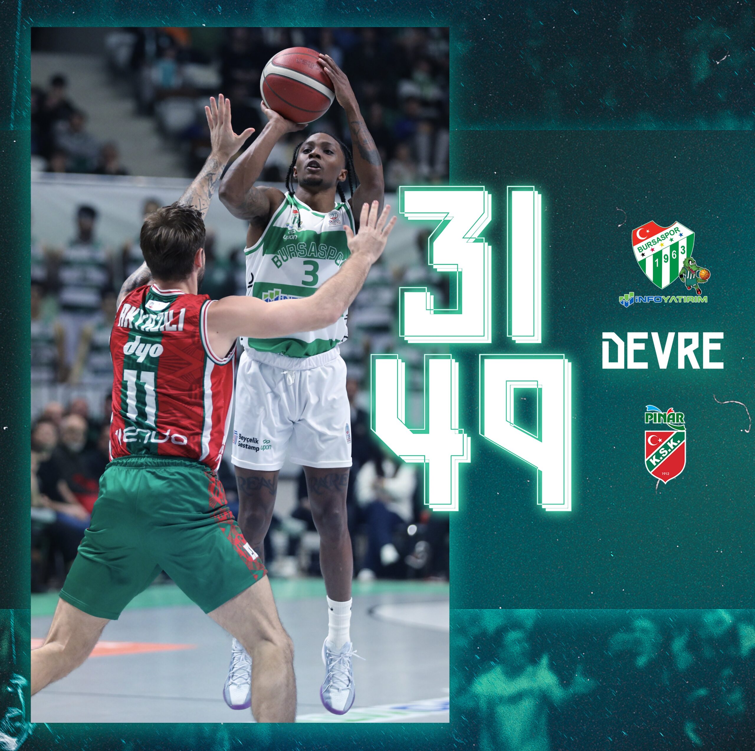 Bursaspor'u 34 sayı farkla geceyi mağlup tamamladı 2