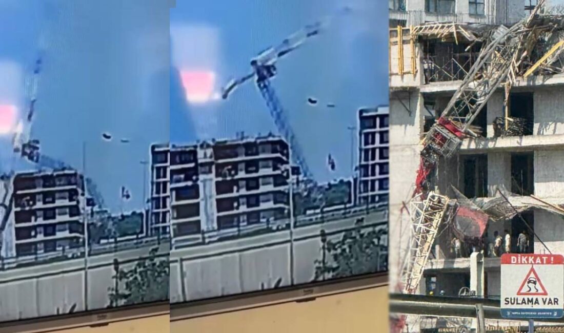 Bursa’da vinç devrildi, kamera devrilme anını kaydetti!